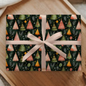Deep Forest Green Nordic Christmas Tree Pattern Geschenkpapier