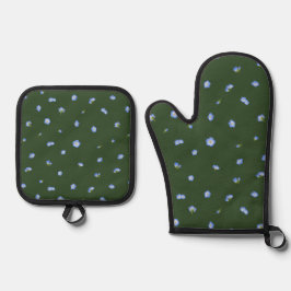 Deep Forest Japanese Nemophila Floral Pattern Ofenhandschuh & Topflappen-Set