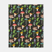 Deep Forest Magic: Colorful Mushrooms on Black Fleecedecke (Vorderseite)