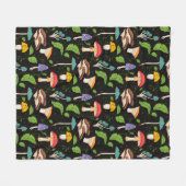 Deep Forest Magic: Colorful Mushrooms on Black Fleecedecke (Vorderseite (Horizontal))
