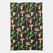 Deep Forest Magic: Colorful Mushrooms on Black Geschirrtuch (Vertikal)