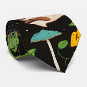 Deep Forest Magic: Colorful Mushrooms on Black Krawatte (Gerollt)