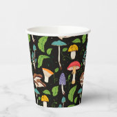 Deep Forest Magic: Colorful Mushrooms on Black Pappbecher (Links)