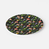 Deep Forest Magic: Colorful Mushrooms on Black Pappteller (Schrägansicht)