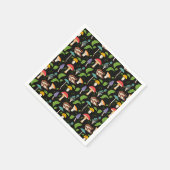 Deep Forest Magic: Colorful Mushrooms on Black Serviette (Ecke)