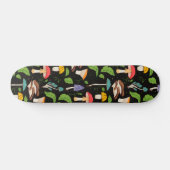 Deep Forest Magic: Colorful Mushrooms on Black Skateboard (Horizontal)