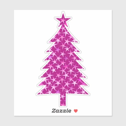 Deep Fuchsia Pink Weihnachtsbaum mit Sternen Aufkleber (Blatt)