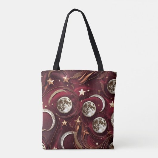 Deep Garnet Red Celestial Moon Phases Tasche (Rückseite)