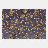 Deep Gold Dahlias Blumenwein auf Navy Blue Ombre Geschenkpapier Set (Vorderseite 3)