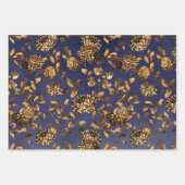 Deep Gold Dahlias Blumenwein auf Navy Blue Ombre Geschenkpapier Set (Vorderseite)