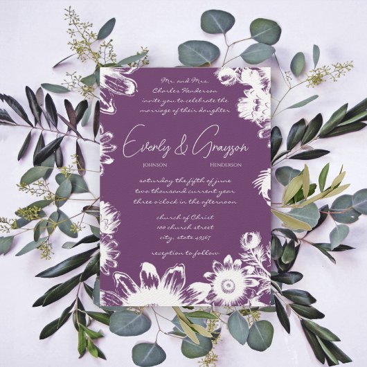 Deep Grape & Lilac Blume Einladung zur Hochzeit