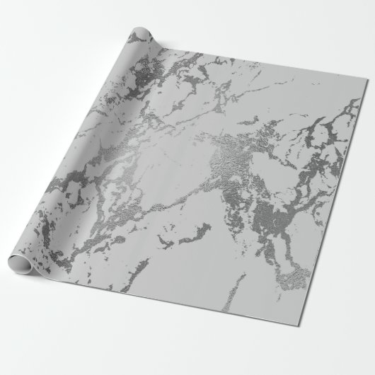 Deep Gray Marble Silver Stine Metallic Shiny Geschenkpapier (Ungerollt)