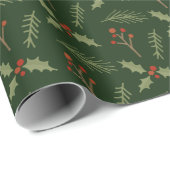 Deep Green Botanical Berries Gift Wrap Geschenkpapier (Rolleneckpunkt)