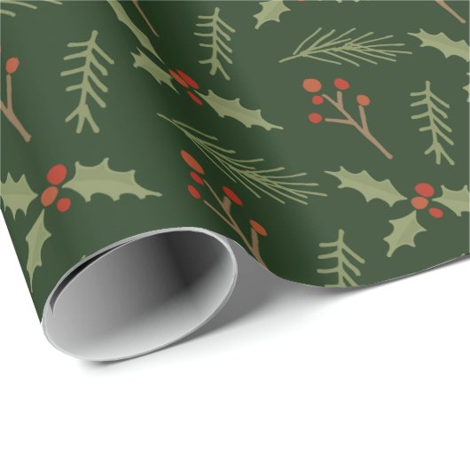 Deep Green Botanical Berries Gift Wrap Geschenkpapier (Rolleneckpunkt)