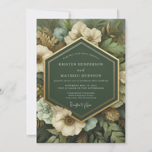 Deep Green Botanical Opulence Wedding Einladung (Vorderseite)