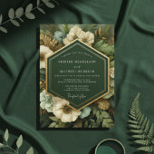 Deep Green Botanical Opulence Wedding Einladung