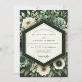 Deep Green Botanical Romance Wedding Einladung (Vorderseite)