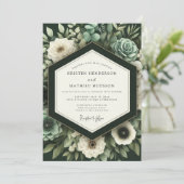 Deep Green Botanical Romance Wedding Einladung (Stehend Vorderseite)