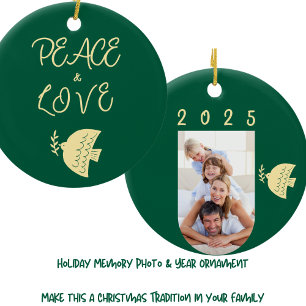 Deep Green, Butter Yellow & Gold Weihnachten Foto Keramik Ornament