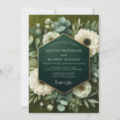 Deep Green Floral Opulence Wedding Einladung (Vorderseite)