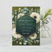 Deep Green Floral Opulence Wedding Einladung (Stehend Vorderseite)