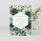 Deep Green Floral Opulent Wedding Einladung (Stehend Vorderseite)