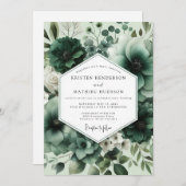 Deep Green Floral Opulent Wedding Einladung (Vorne/Hinten)