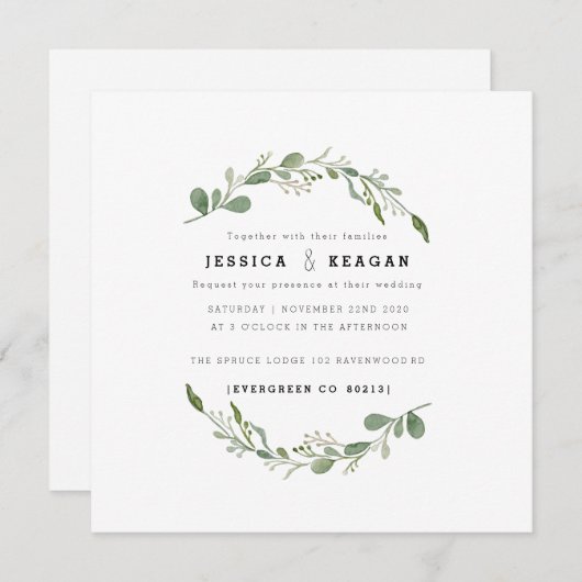 Deep Green Garden Wedite Einladung (Vorne/Hinten)