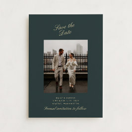 Deep green , Gold Foto Hochzeitkarte Save the Date Einladung
