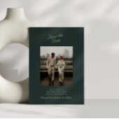 Deep green , Gold Foto Hochzeitkarte Save the Date Einladung
