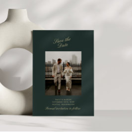Deep green , Gold Foto Hochzeitkarte Save the Date Einladung