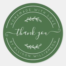 Deep Green Homemade Thank You Label Runder Aufkleber