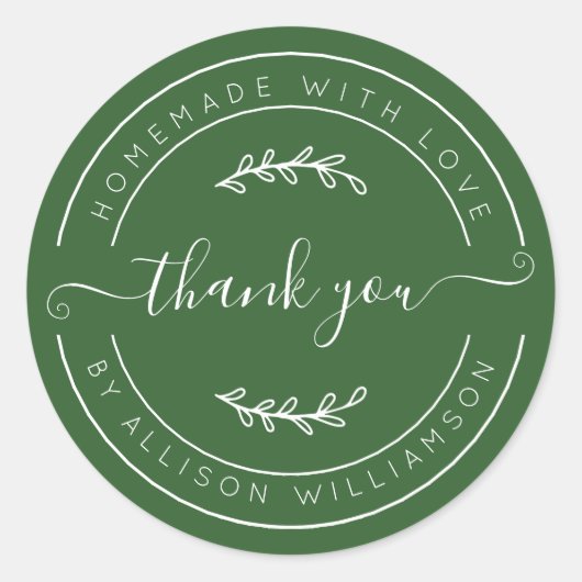 Deep Green Homemade Thank You Label Runder Aufkleber (Vorderseite)