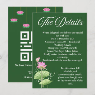 Deep Green Lotus Indische Hochzeitsdetails Begleitkarte