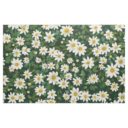 Deep Green Small White Daisies Floral Pattern Stoff (Yard (91,4 cm))