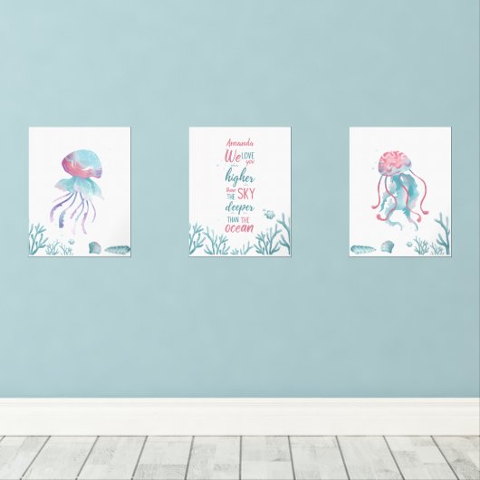 Deep Green Turquoise Liebe individuell anpassbar Bilderwand Sets (Holzboden)