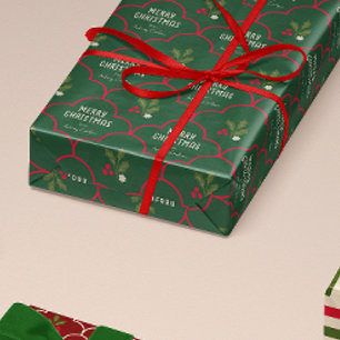 Deep Green und Red Scallop Tile Weihnachtsliebevol Geschenkpapier