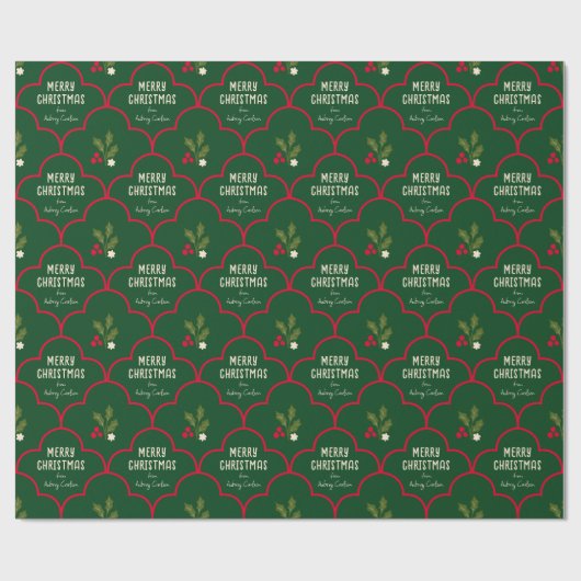 Deep Green und Red Scallop Tile Weihnachtsliebevol Geschenkpapier (Flach)