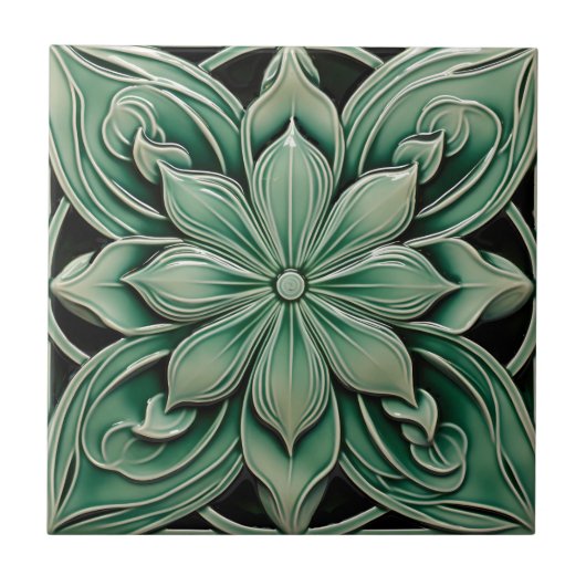 Deep Green Wall Deco Jugendstil Keramik Tile Fliese (Vorderseite)