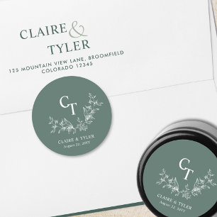 Deep Green Wedding Monogram Umschlag Aufkleber / G