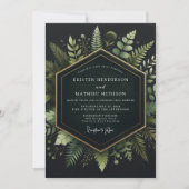 Deep Green Woodland Bloom Wedding Einladung (Vorderseite)