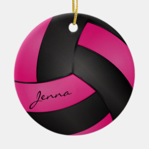 Deep Hot Pink und Black Personalize Volleyball Keramikornament