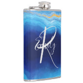 Deep Indigo Agate Abstrakt Name Monogram Co Flachmann (Rechts)