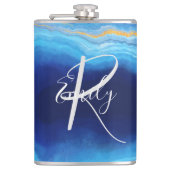 Deep Indigo Agate Abstrakt Name Monogram Co Flachmann (Vorderseite)