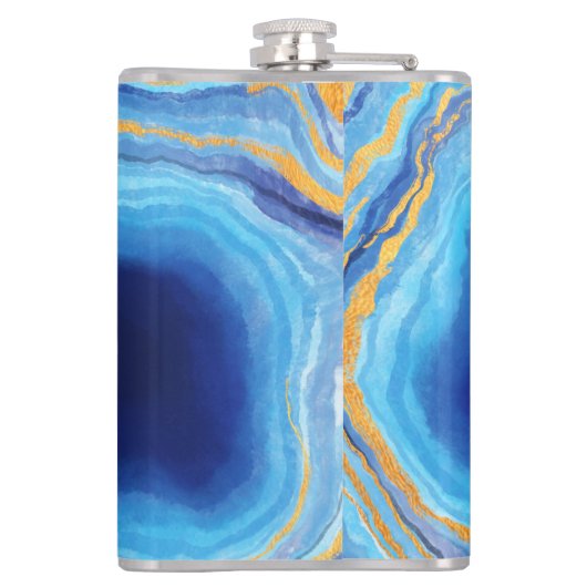 Deep Indigo Agate Abstrakt Name Monogram Co Flachmann (Rückseite)