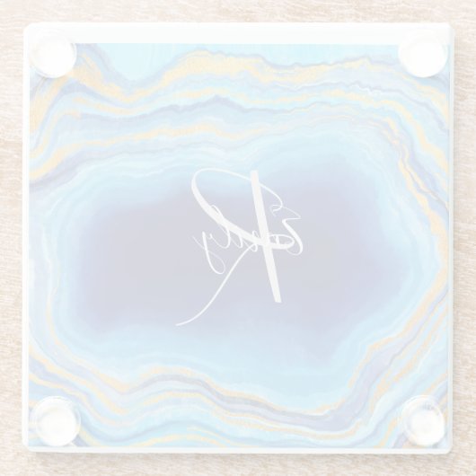 Deep Indigo Agate Abstrakt Name Monogram Co Glasuntersetzer (Rückseite)