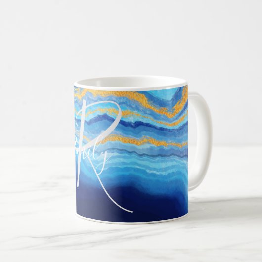 Deep Indigo Agate Abstrakt Name Monogram Co Kaffeetasse (VorderseiteRechts)