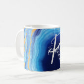 Deep Indigo Agate Marble Abstrakt Name Monogram Kaffeetasse (Vorderseite Links)