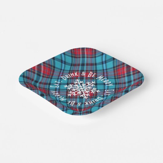 Deep Indigo, Aqua, Red & Shades of Blue Plaid Pappteller (Gewinkelt)