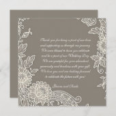 Deep Khaki Gray w/Floral Scroll Wedding Vielen Dan Dankeskarte (Vorne/Hinten)
